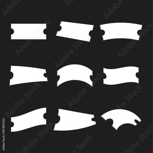Set of blank tickets in different shapes and perspectives for movies, cinema, voucher, coupon, sale, admit one and more