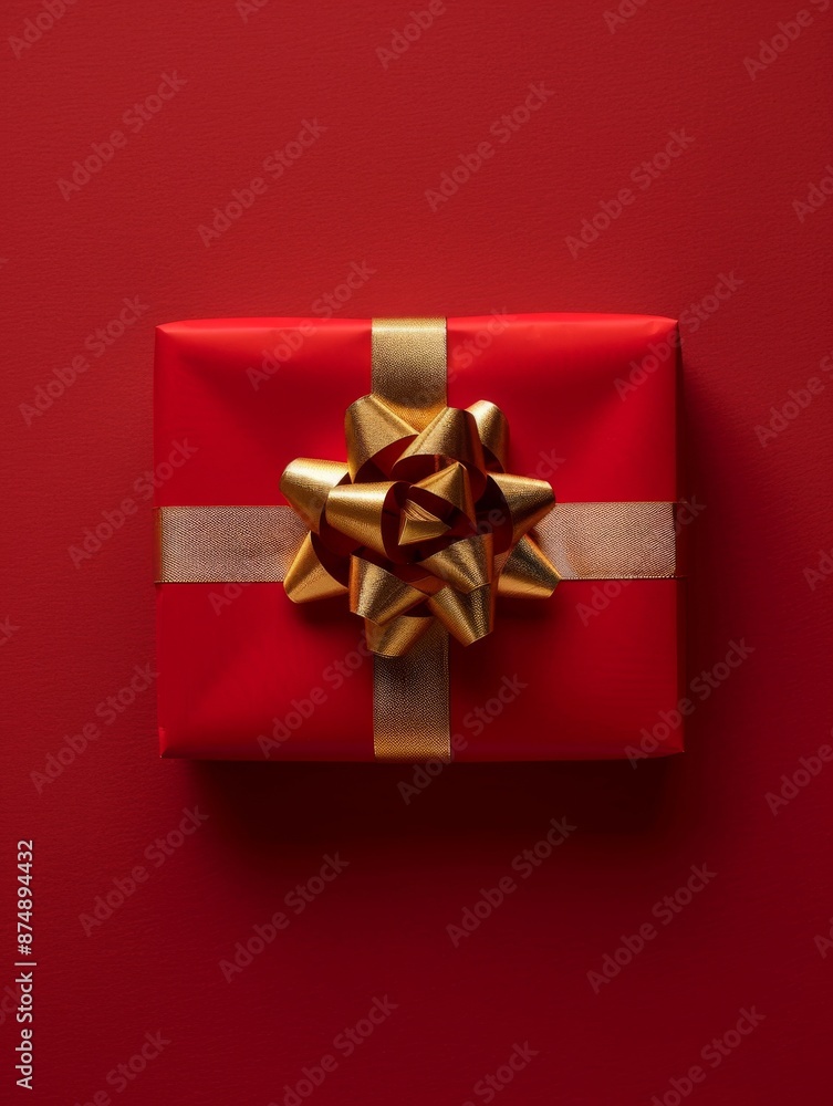 Red gift box with golden ribbon and bow. Present for a holiday, birthday or Christmas. Red gift box with golden ribbon and bow. Present for a holiday, birthday or Christmas.