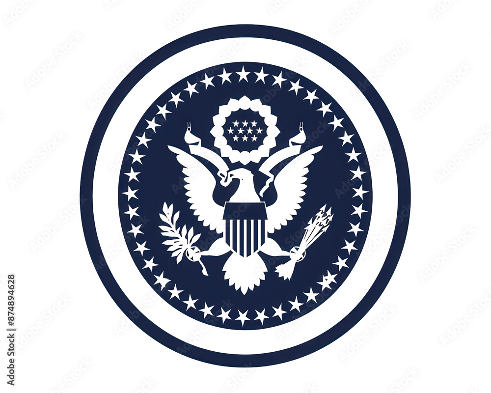 Official seal of the United States featuring an eagle, stars, a shield, and olive branches, symbolizing strength, unity, and peace.