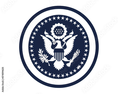 Obraz na płótnie Official seal of the United States featuring an eagle, stars, a shield, and olive branches, symbolizing strength, unity, and peace. w salonie