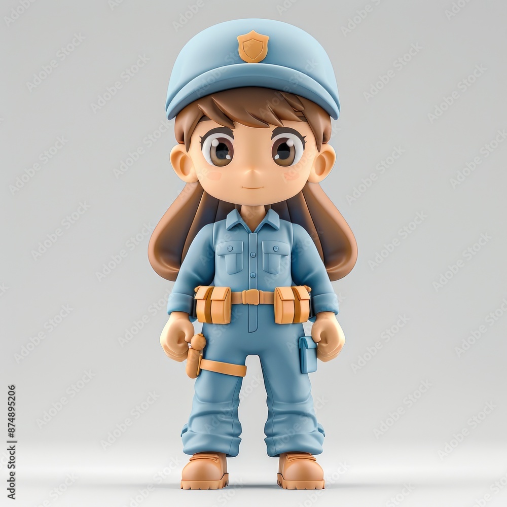 Create A 3D Digital Of A Beautiful Policewoman, Standing Confidently Against A White Background Create A 3D Digital Of A Beautiful Policewoman, Standing Confidently Against A White Background