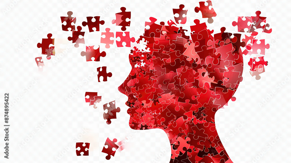 Red Puzzle Pieces Forming Adult Head Silhouette
Red puzzle pieces forming an adult head silhouette in vector style on a transparent background. High resolution, no shadow, text, or gradient. 2D clip a Red Puzzle Pieces Forming Adult Head Silhouette
Red puzzle pieces forming an adult head silhouette in vector style on a transparent background. High resolution, no shadow, text, or gradient. 2D clip a