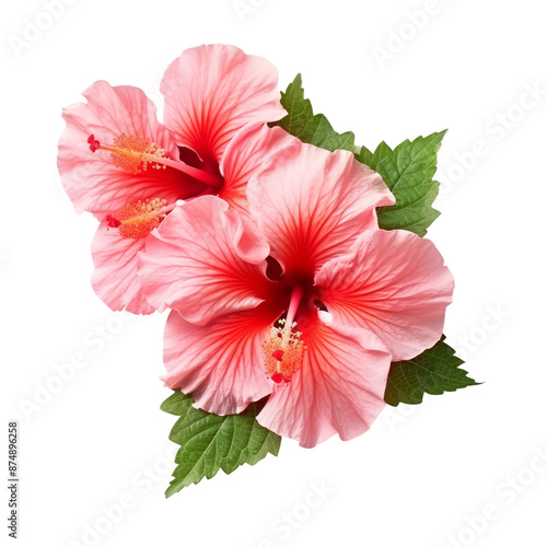 Pink hibiscus flower isolate on transparent png.
