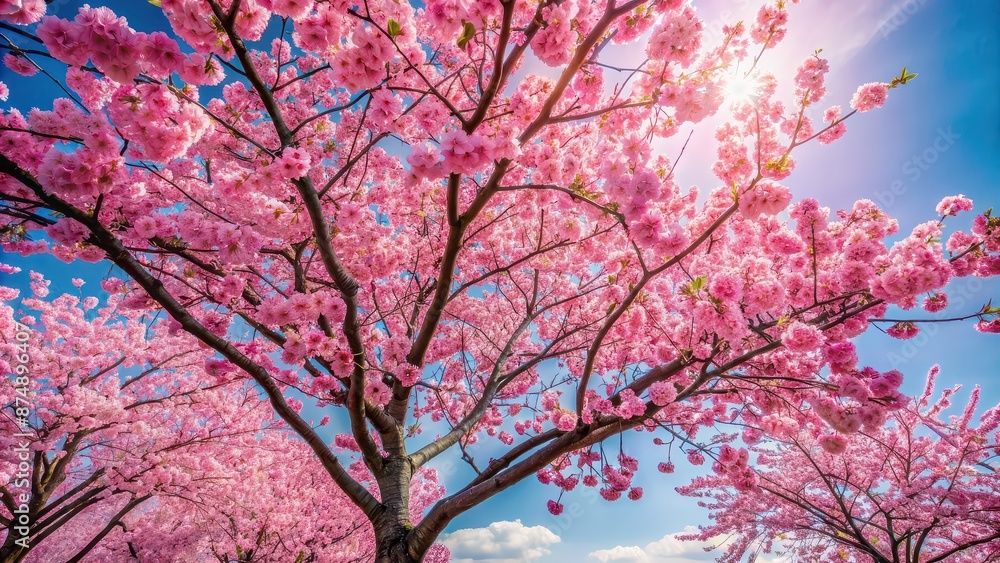 Pink cherry blossom tree in full bloom, spring, flowers, nature, petals, Japanese, sakura, beautiful, floral, garden, soft Pink cherry blossom tree in full bloom, spring, flowers, nature, petals, Japanese, sakura, beautiful, floral, garden, soft