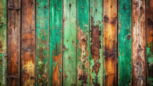 Rustic weathered surface with vibrant green and brown tones , rustic, weathered, chipped, surface, texture, vibrant, green