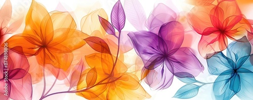 Artistic vine flower fabric pattern with vibrant petals and delicate leaves, set against a bright white background