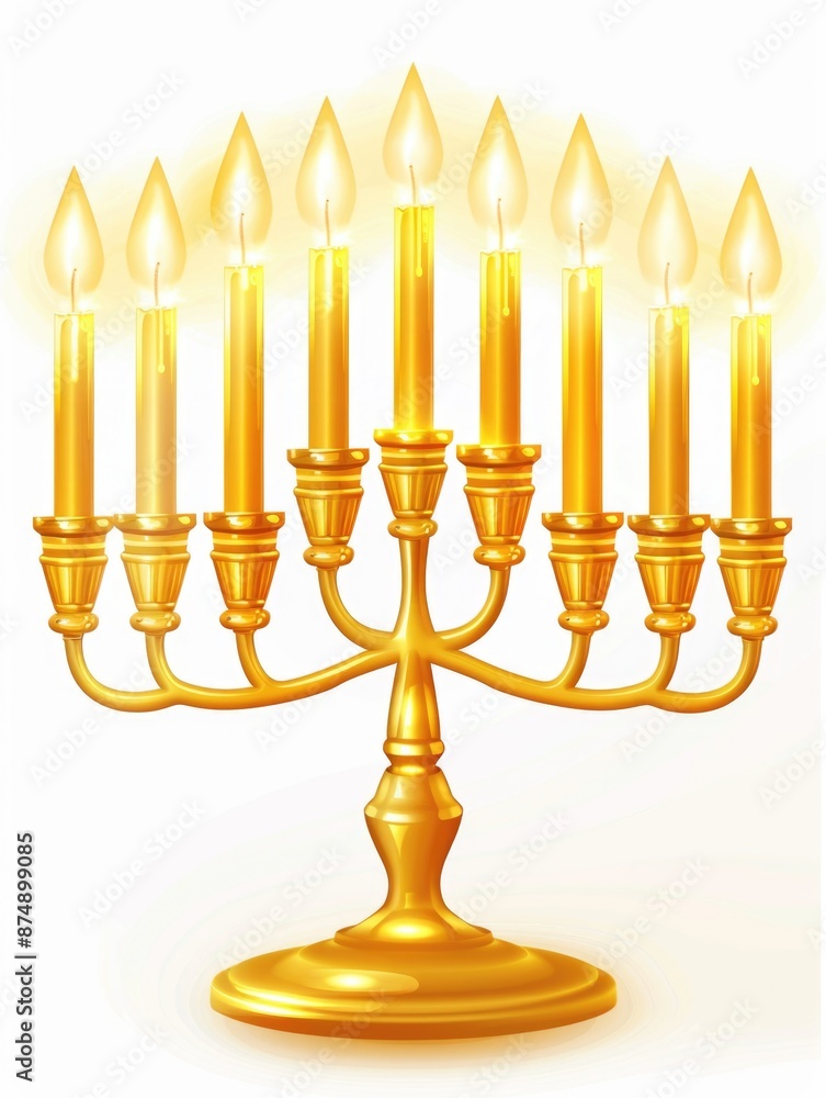 Golden Menorah with Lit Candles Golden Menorah with Lit Candles