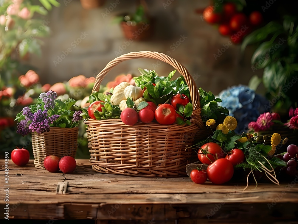 Bountiful Harvest A Natural Display of Fresh Organic Farm Produce on a Rustic Wooden Table