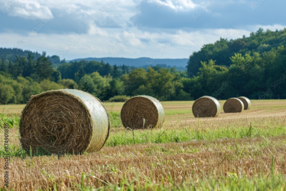 bales of hay in a freshly mown field bales of hay in a freshly mown field