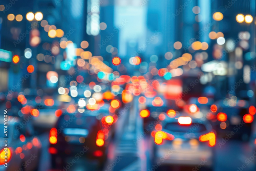 Blurred background night glowing Busy traffic in downtown Blurred background night glowing Busy traffic in downtown