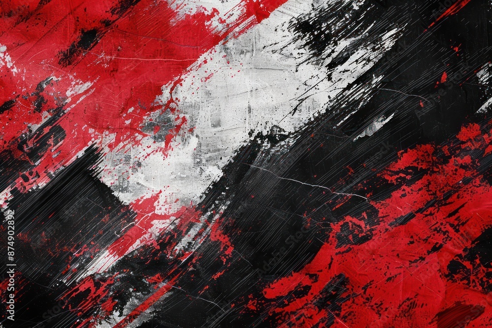 Abstract grunge background with chaotic red, black, and white brush strokes. The texture is rough, with bold contrasting colors Abstract grunge background with chaotic red, black, and white brush strokes. The texture is rough, with bold contrasting colors
