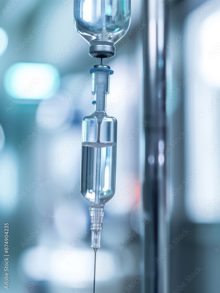 a medical device is hanging from a hospital pole a medical device is hanging from a hospital pole