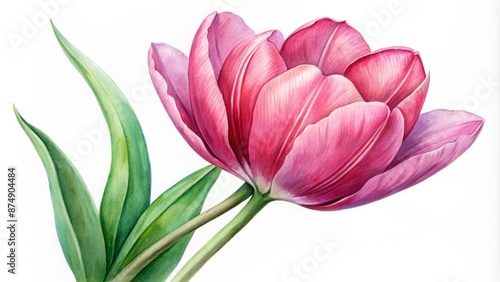 Wallpaper Mural Vibrant pink tulip illustration in delicate watercolor style with soft petals and stems on a clean white background. Torontodigital.ca
