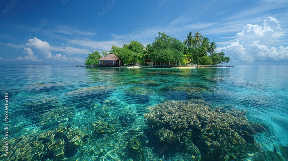 Fototapeta premium Secluded Island with Vibrant Coral Reefs
