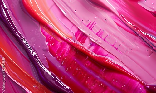 pink and purple abstract background with glossy paint strokes resembling liquid lipstick, high detail and closeup view, modern digital art piece with red and pink colors
