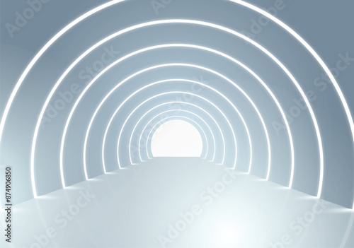 3d rendering exhibition of tunnel with circular line lights