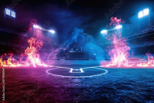 a baseball stadium and cross baseball bats with fire,