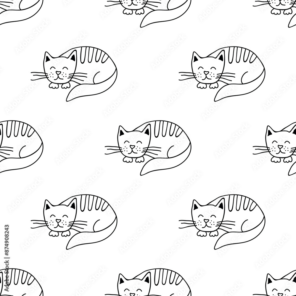 Fototapeta premium Seamless pattern with cat doodle for decorative print, wrapping paper, greeting cards, wallpaper and fabric