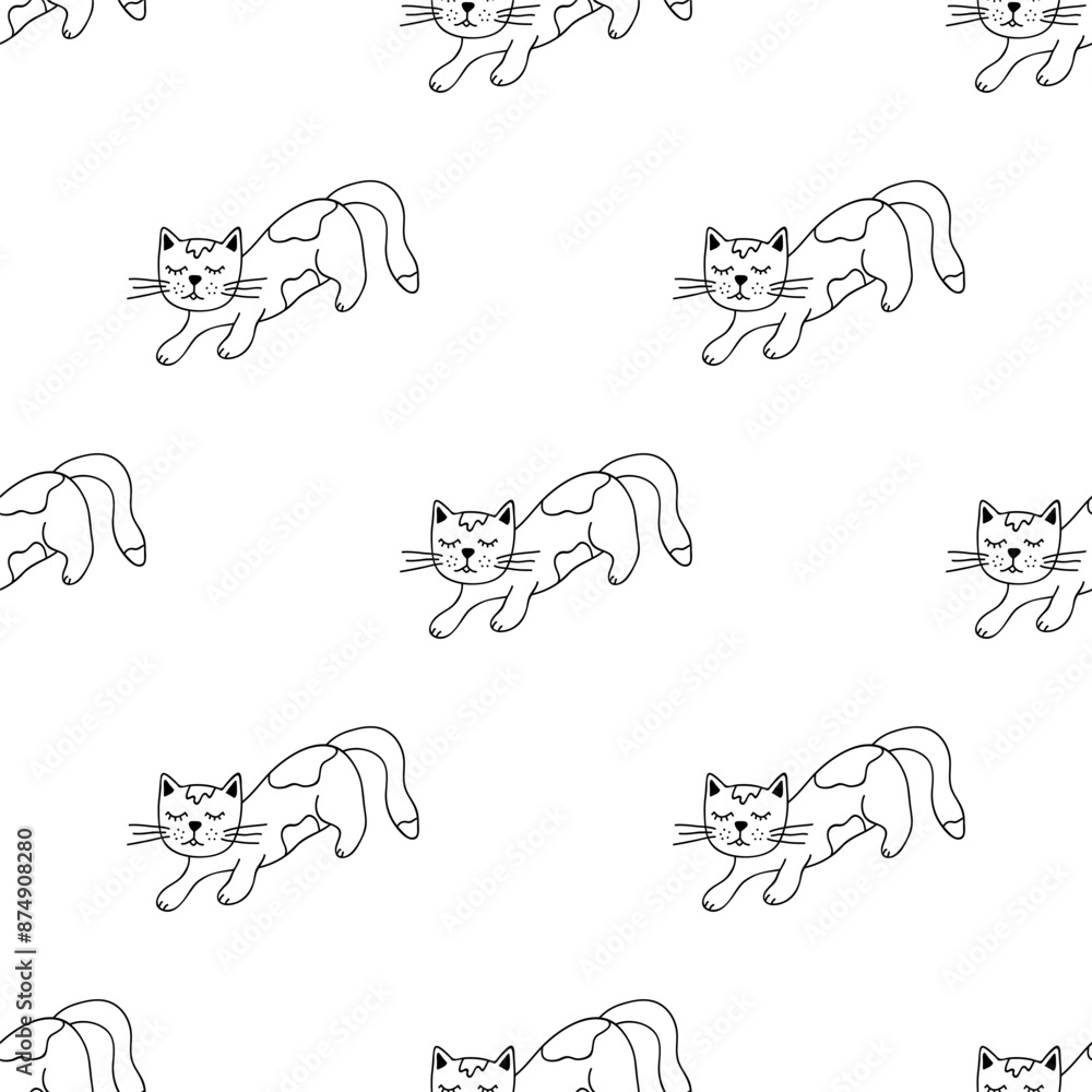 Obraz premium Seamless pattern with cat doodle for decorative print, wrapping paper, greeting cards, wallpaper and fabric