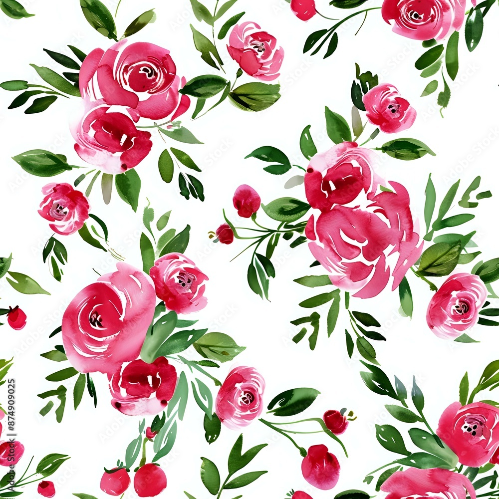 Charming Pink Watercolor Flower and Leaf Print Charming Pink Watercolor Flower and Leaf Print