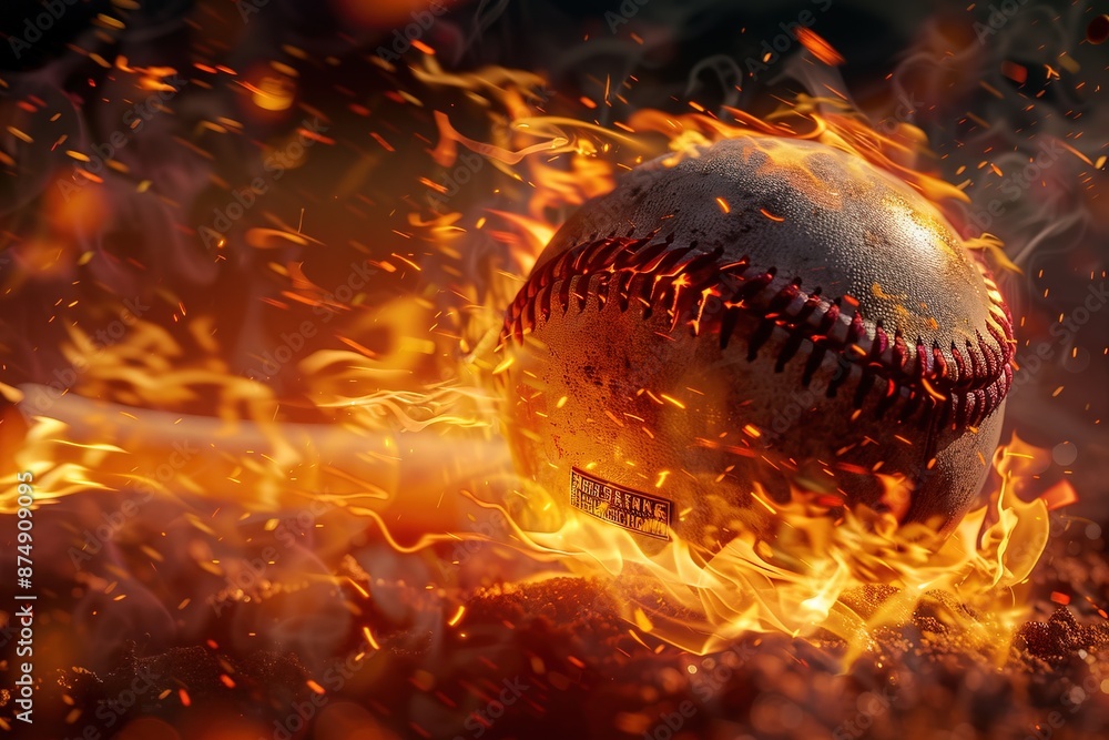 a baseball stadium and cross baseball bats with fire, a baseball stadium and cross baseball bats with fire,