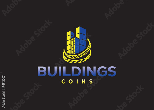 Buildings and coins logo design , invest business property