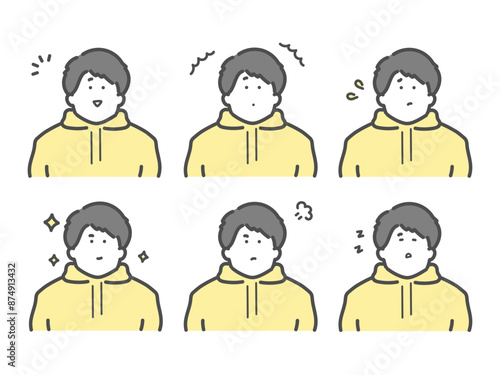 様々な表情をする男性のイラスト　セット