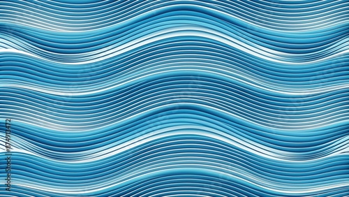 Stylish abstract blue wave background featuring minimalist rounded lines in a seamless curved pattern with thin wavy stripes. photo
