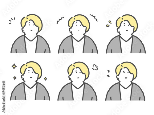 様々な表情をする女性のイラスト　セット
