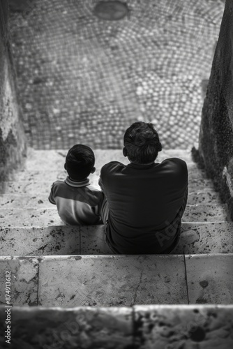 Man with Child Black and White Photo