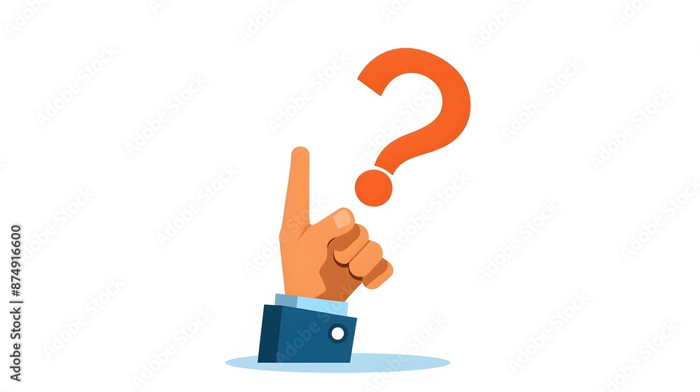 Hand Pointing to a Question Mark Icon Representing Uncertainty and Decision Hand Pointing to a Question Mark Icon Representing Uncertainty and Decision