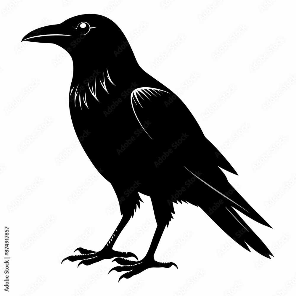 Fototapeta premium black crow silhouette on white background