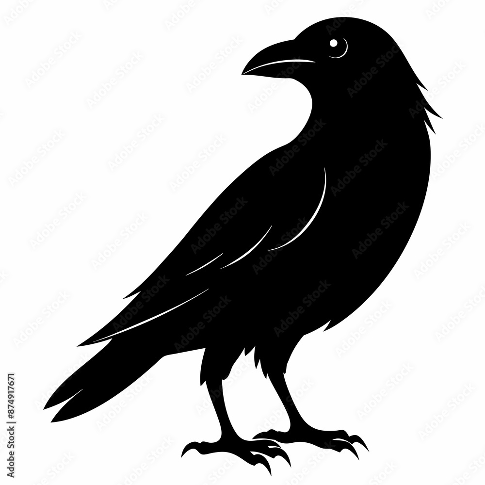 Fototapeta premium black crow silhouette on white background