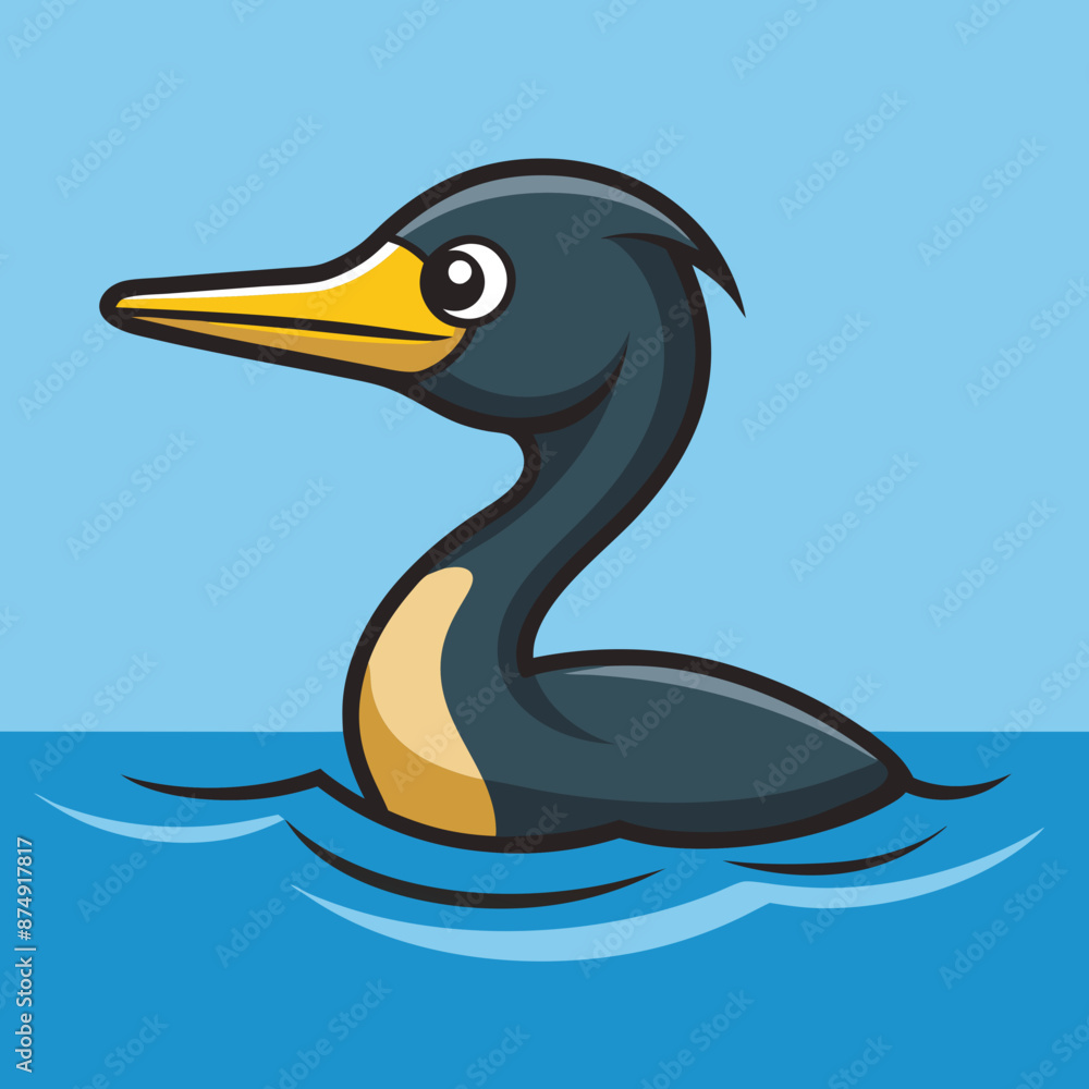 Fototapeta premium Cormorant bird swims icon vector illustration