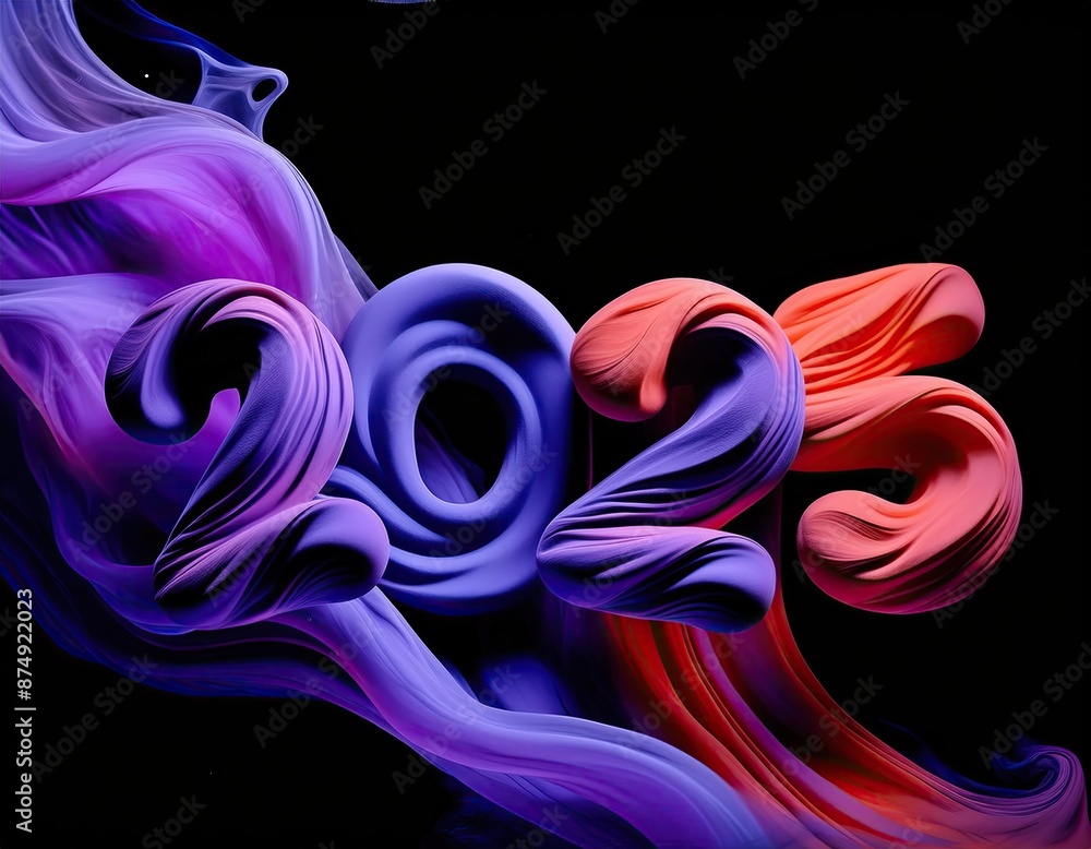 Obraz premium 3d Happy new year 2025 on smoke color shape