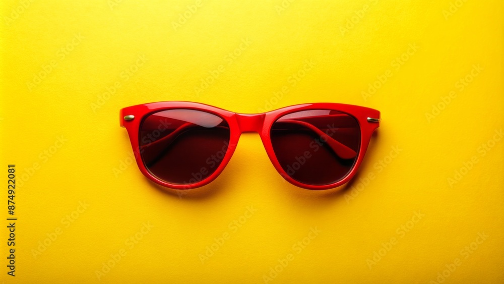 Vibrant yellow background sets off stylish red accessories and sleek black sunglasses on a chic, modern, empty, urban-inspired setting. Vibrant yellow background sets off stylish red accessories and sleek black sunglasses on a chic, modern, empty, urban-inspired setting.
