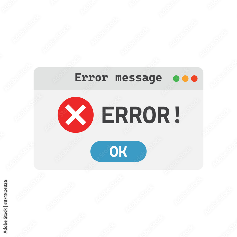 Error message icon in flat style. Computer window alert vector illustration on isolated background. Alert popup sign business concept. Error message icon in flat style. Computer window alert vector illustration on isolated background. Alert popup sign business concept.