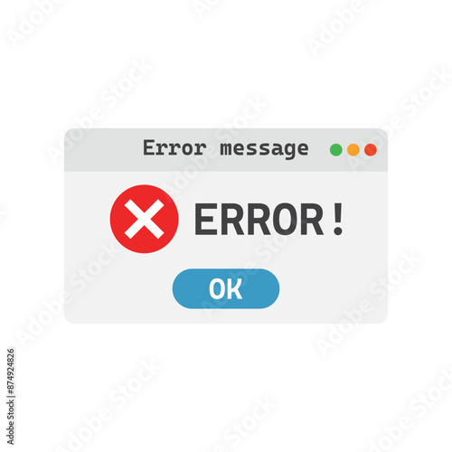 Error message icon in flat style. Computer window alert vector illustration on isolated background. Alert popup sign business concept.
