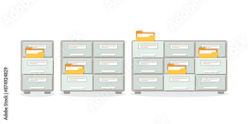 Office cabinet icon in flat style. Furniture storage vector illustration on isolated background. Drawer sign business concept.(Несколько значений)