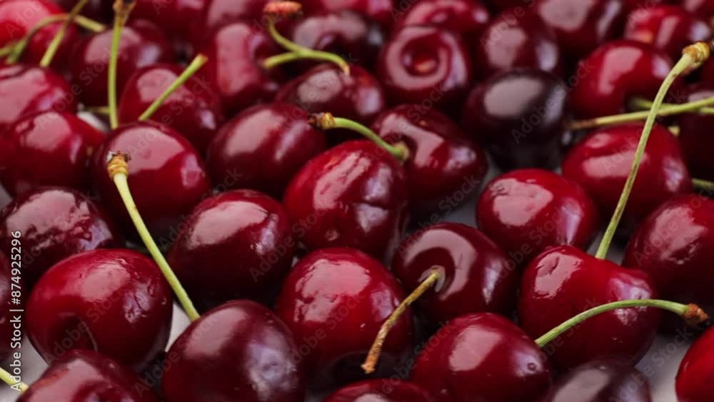Fresh ripe cherries, rotation in circle. Ripe red cherries, Turning. Fresh ripe cherries, rotation in circle. Ripe red cherries, Turning.