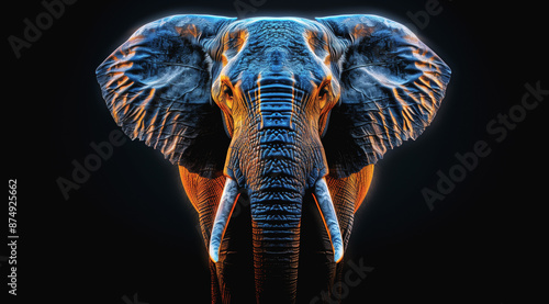 Technological portrait of an elephant with neon highlights and intricate patterns © Avalga