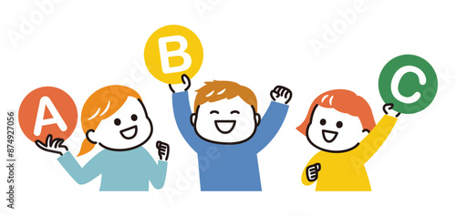 colorful illustration of kids learning English