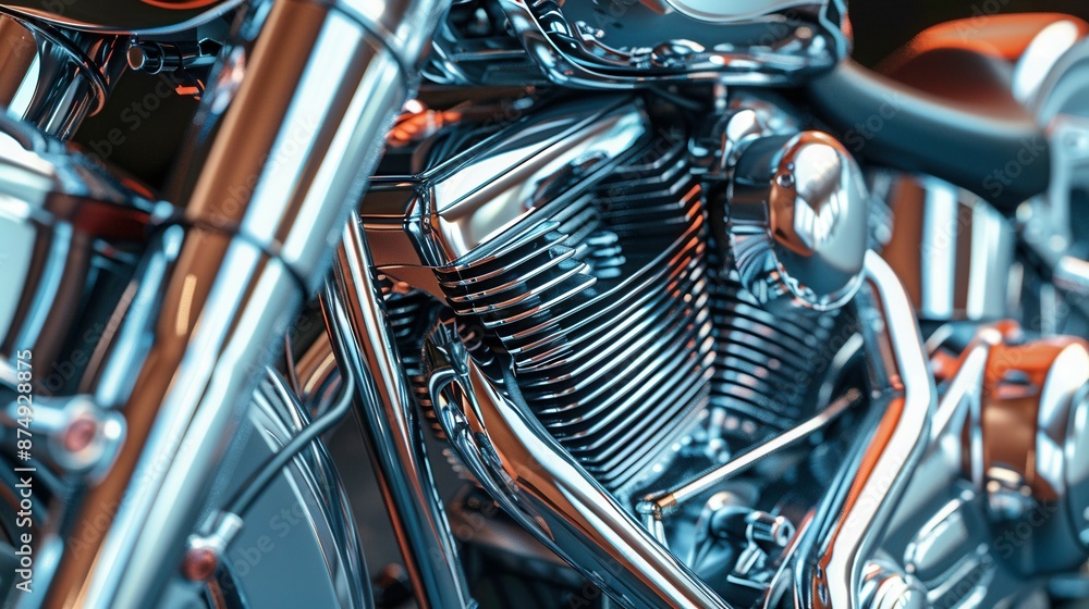 Closeup of chromed motorcycle engine Closeup of chromed motorcycle engine