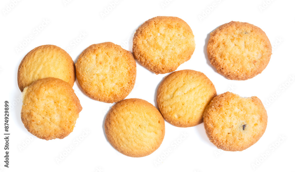 Danish butter cookies, butter cookies on isolated white background Danish butter cookies, butter cookies on isolated white background