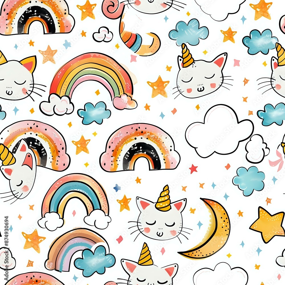 Smiling Cat and Unicorn Seamless Texture Smiling Cat and Unicorn Seamless Texture