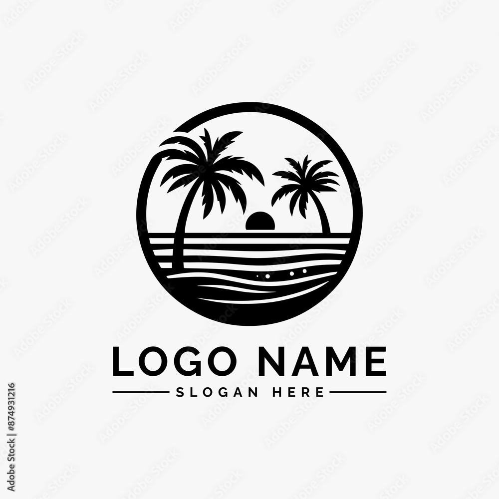 Obraz premium beach scenes with palm trees vector logo