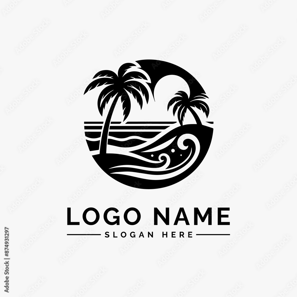 Obraz premium beach scenes with palm trees vector logo