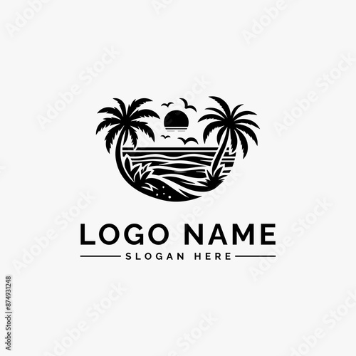 beach scenes with palm trees vector logo