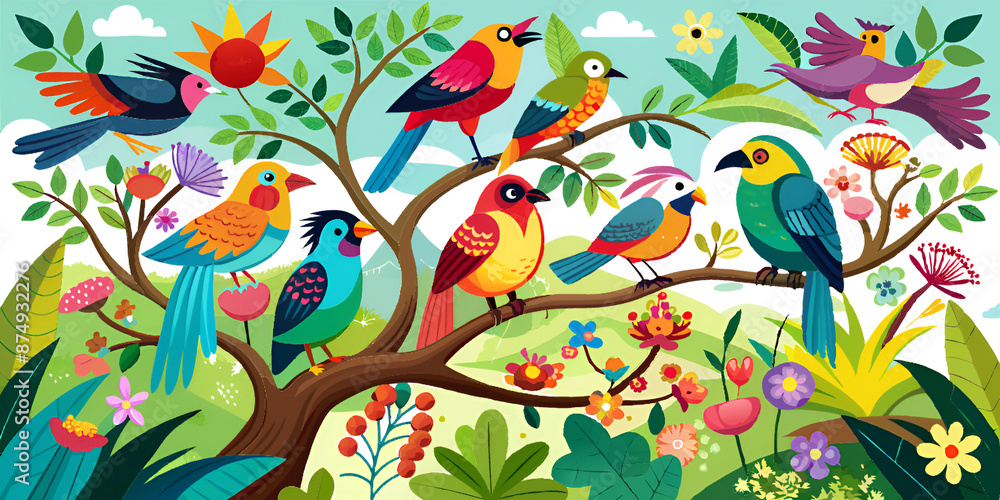 Fototapeta premium vector illustration birds on a tree