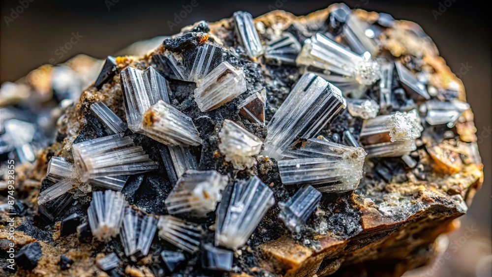 Lamellar crystals of astrophyllite included in a rock , Lamellar, crystals, astrophyllite, rock, inclusion, mineral, geology Lamellar crystals of astrophyllite included in a rock , Lamellar, crystals, astrophyllite, rock, inclusion, mineral, geology